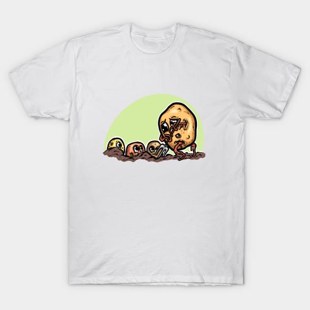 Potato Growing Potatoes Gardening Cartoon Character T-Shirt by Squeeb Creative